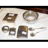 Silver cigarette case, bowl, etc.