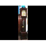 Mahogany cased three train chiming Grandfather clo