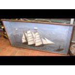 Victorian diorama - a three masted ship - 46cm x 88cm