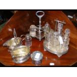 Silver plated condiment set, silver top jar