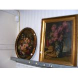 Antique still life in oval frame, together with on