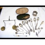 Silver teaspoons, napkin ring, etc.