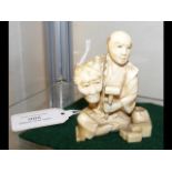 Carved ivory Chinese figure of man making mask - 7