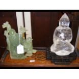 Carved jade oriental figure, together with crystal