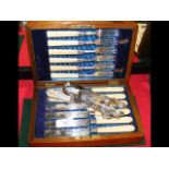 Cased set of fish knives and forks, together with