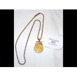 South African Pond gold coin on necklace