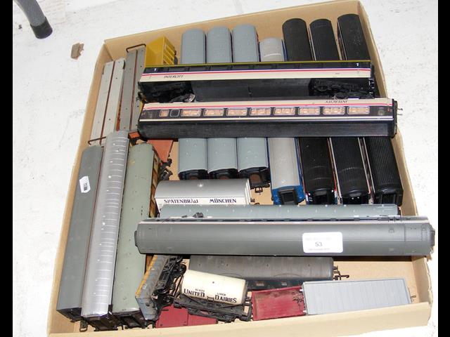 Unboxed train carriages, rolling stock