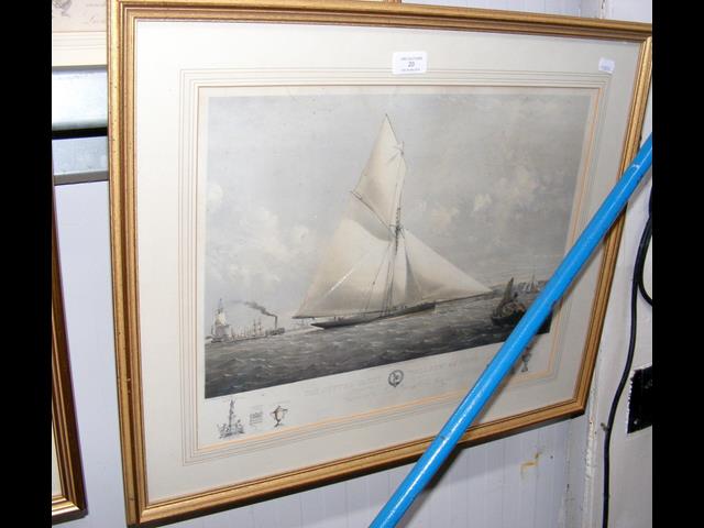 Antique engraving - The Cutter Yacht "Volante"