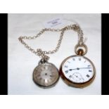 A silver cased pocket watch and one other with cha