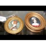 Oval miniature portrait of lady wearing bonnet, to