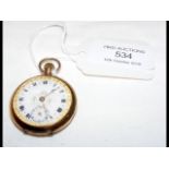 A lady's gold cased pocket watch with separate sec