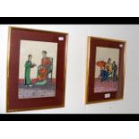 A pair of oriental paintings on rice paper - 25cm