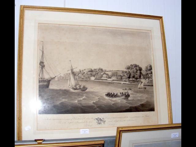 Antique engraving of View of West Cowes with the V