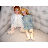 Antique bisque head doll, together with one other
