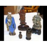 Oriental figures, bronze vase, etc.