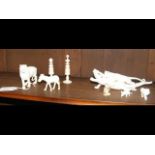 Selection of carved ivory, including Crocodile and