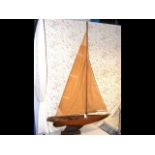 Antique pond yacht with sail and rigging - 160cm h