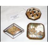 Two Satsuma ceramic brooches, together with one ot