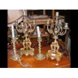 A pair of 48cm high decorative gilt candelabras, t