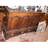 Period oak mule chest with panelled front and draw