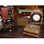 A mantel clock, oriental jewellery cabinet, etc.