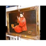 Oil on canvas - oriental lady playing flute - 60cm