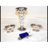 Pair of silver salts, trumpet vase, etc.