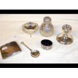 A silver mounted scent bottle, bonbon dish, etc.