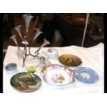 A piano doll, Wedgwood plate, etc.