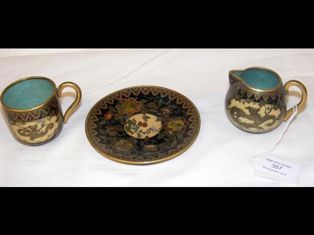 Good quality cloisonne cup and saucer with matchin