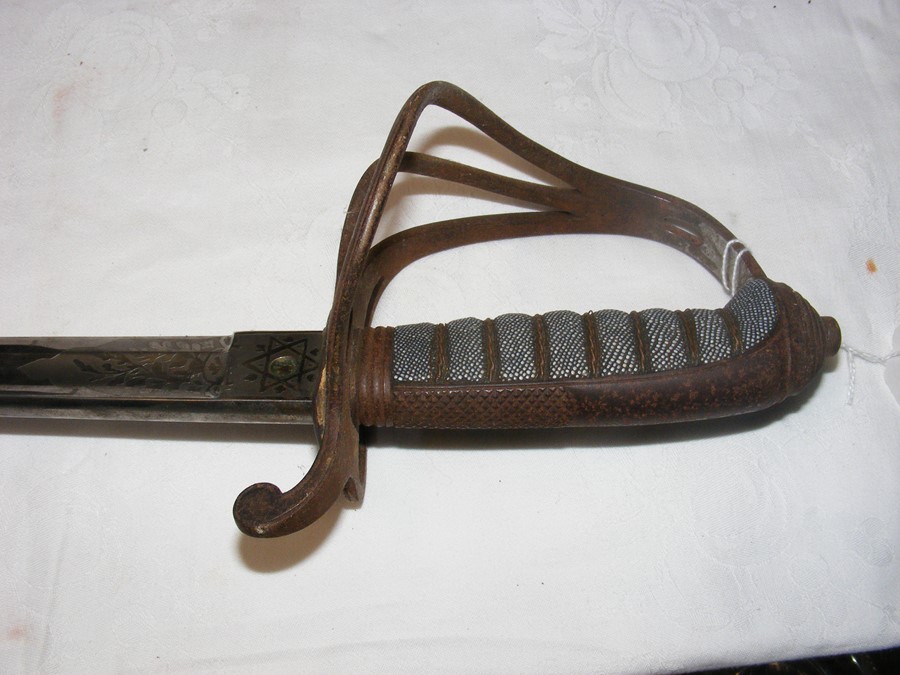 An old Officer's sword with engraved blade and met - Image 2 of 12