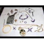 A selection of costume jewellery, including bangle