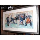 BERNARD ROOKE - oil painting of jazz band - 32cm x