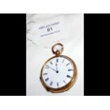 An 18ct gold lady's fob watch with engraved back