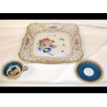 A hand painted Meissen ribbon plate, together with