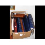 Box containing empty stamp albums and Stock Books