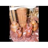 Carved bamboo brush pot, pair of jars with covers,