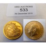 A 1913 gold sovereign coin