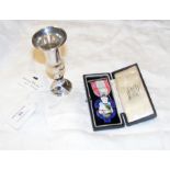 Silver Kiddish cup, together with medal