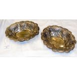 Pair of silver pierced bonbon dishes - 16cm long