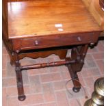 An antique mahogany side table with single drawer