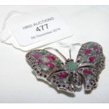 Attractive "Butterfly" brooch with emerald and rub