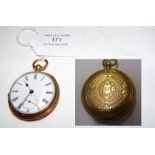 An 18ct gold pocket watch with engraved back and s