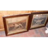 A pair of antique dog engravings in rosewood frame