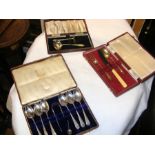Silver and other cutlery - contained in three pres