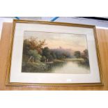 A watercolour of river and castle scene - 42cm x 6