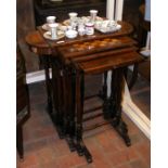 Antique rosewood nest of tables, including games t