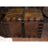 An old metal bound travelling trunk