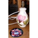 A Moorcroft pottery style table lamp, together wit