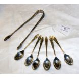 Silver sugar tongs, together with teaspoons